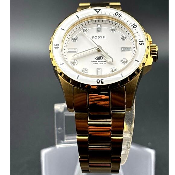 Fossil ES5350 Blue Dive Women’s White Dial Gold Tone Stainless Steel 36mm Watch main image 5